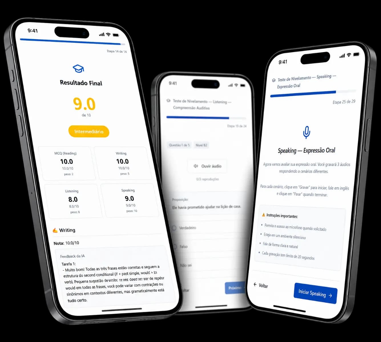 Teste de nivelamento do Hub Speaking Rooms em celulares